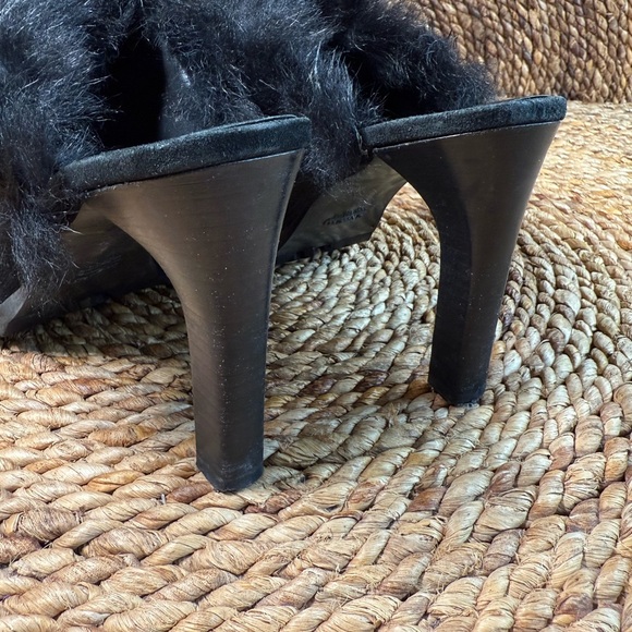 Coach Elegant Black Suede Mules Kristy 10 B Fur-Trimmed Women's Slip On Heels - Picture 2 of 10